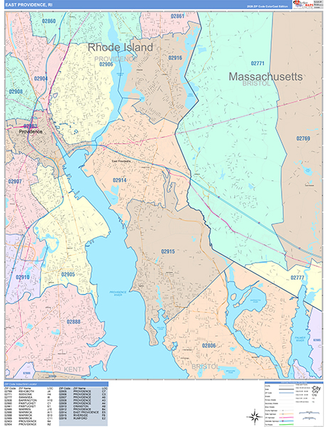 East Providence, RI Zip Code Map